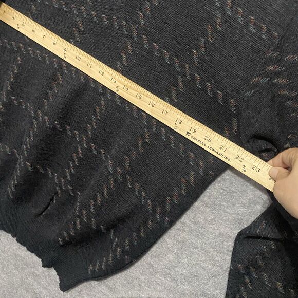 Nordstrom Merino Wool Sweater Mens Sz L Black Pullover V‎ Neck Geometric - Picture 5 of 6